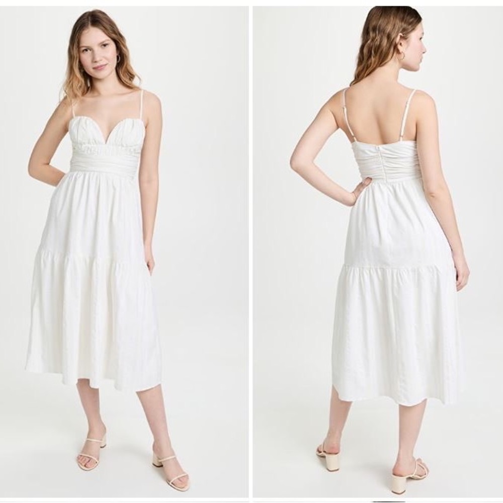 NWT Moon River Spaghetti Strap Dress, Sweetheart, Empire Waist, White & Gold